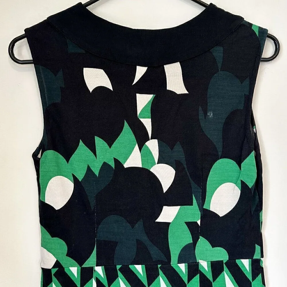 Diane von Furstenberg Sleeveless Geometric Black Green Sheath Dress - S/M